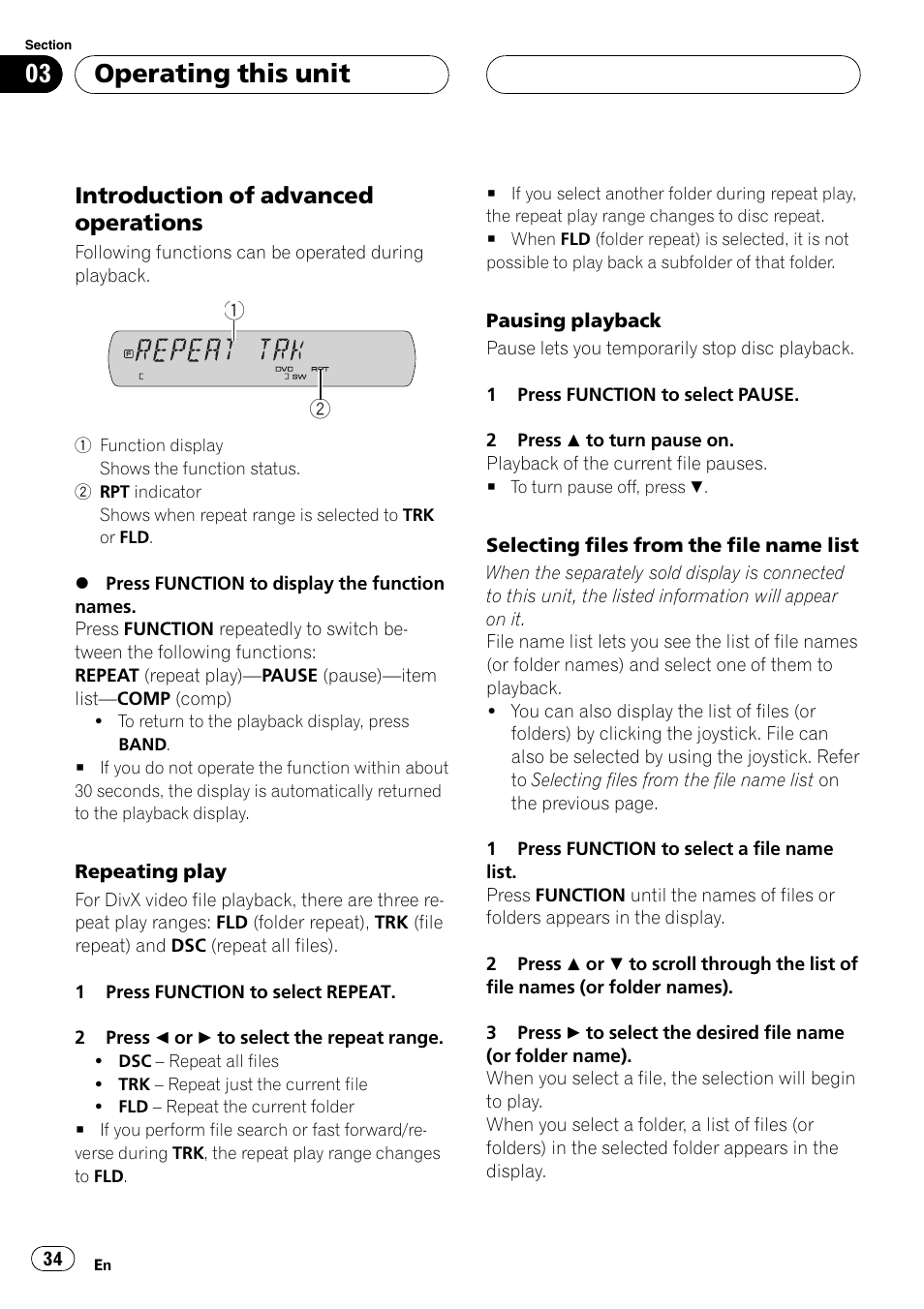 Operating this unit, Introduction of advanced operations | Pioneer DVH-P5900MP User Manual | Page 34 / 96