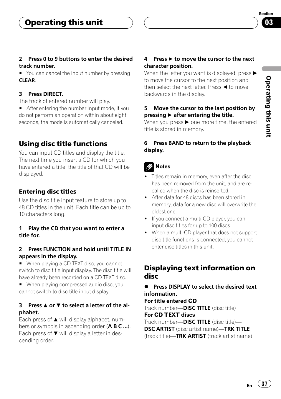 Operating this unit, Using disc title functions, Displaying text information on disc | Pioneer DVH-P5900MP User Manual | Page 37 / 96