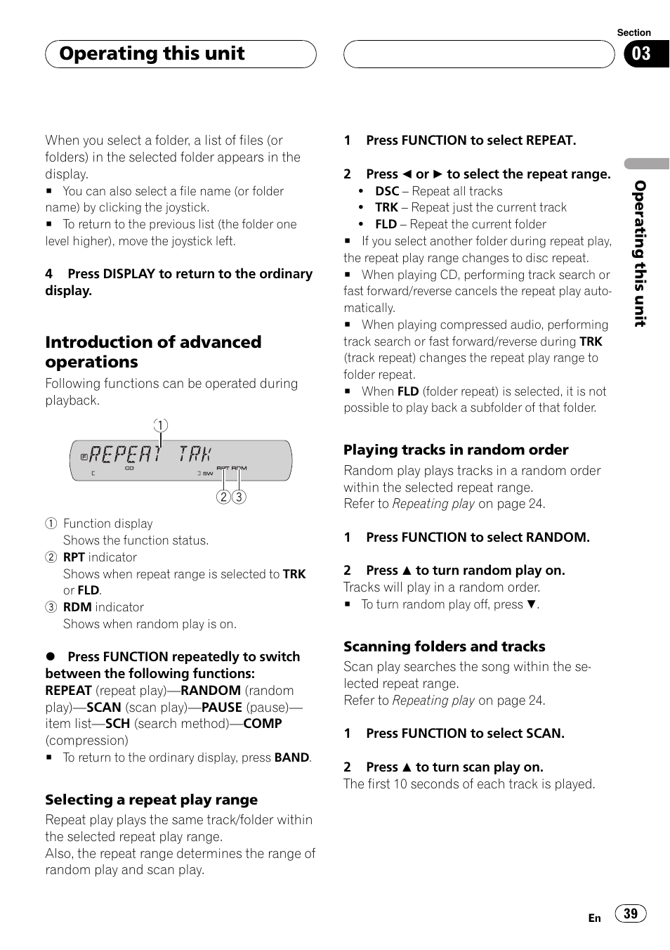 Operating this unit, Introduction of advanced operations | Pioneer DVH-P5900MP User Manual | Page 39 / 96