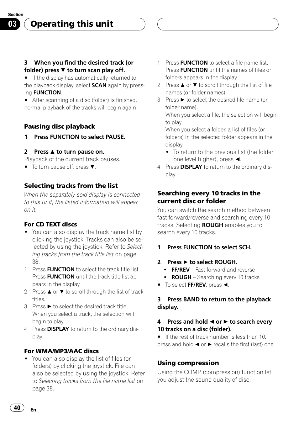 Operating this unit | Pioneer DVH-P5900MP User Manual | Page 40 / 96