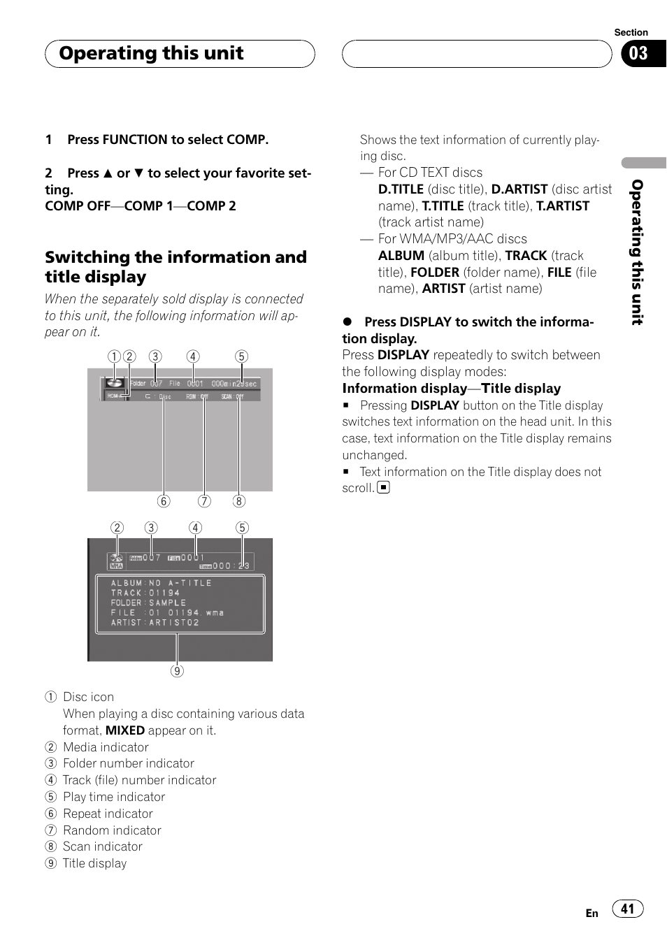 Operating this unit, Switching the information and title display | Pioneer DVH-P5900MP User Manual | Page 41 / 96