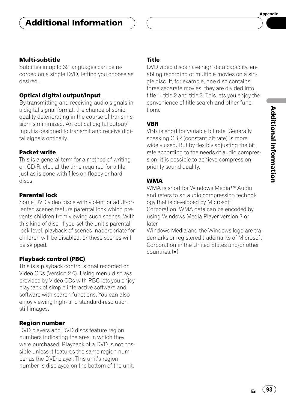 Additional information | Pioneer DVH-P5900MP User Manual | Page 93 / 96