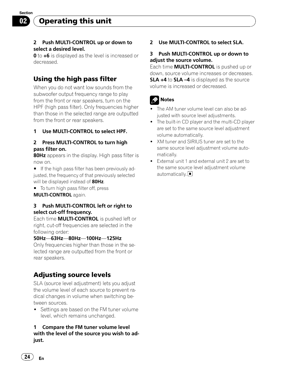 High pass filter, Adjusting source levels, Operating this unit | Using the high pass filter | Pioneer DEH-P5900IB User Manual | Page 24 / 72
