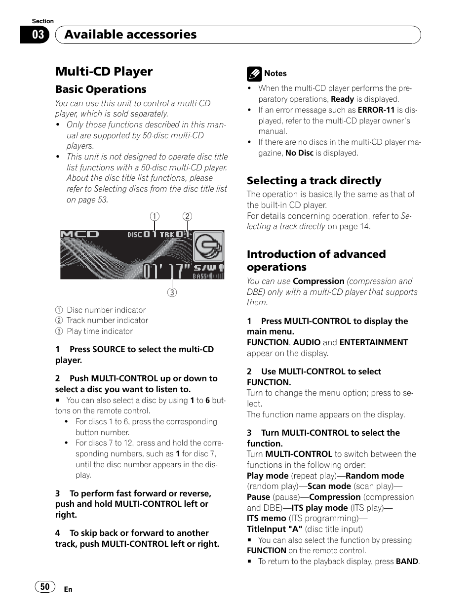 Disc changer, Multi-cd player, Available accessories | Basic operations, Selecting a track directly, Introduction of advanced operations | Pioneer DEH-P5900IB User Manual | Page 50 / 72