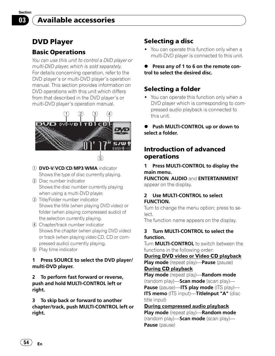 Dvd player, Available accessories | Pioneer DEH-P5900IB User Manual | Page 54 / 72