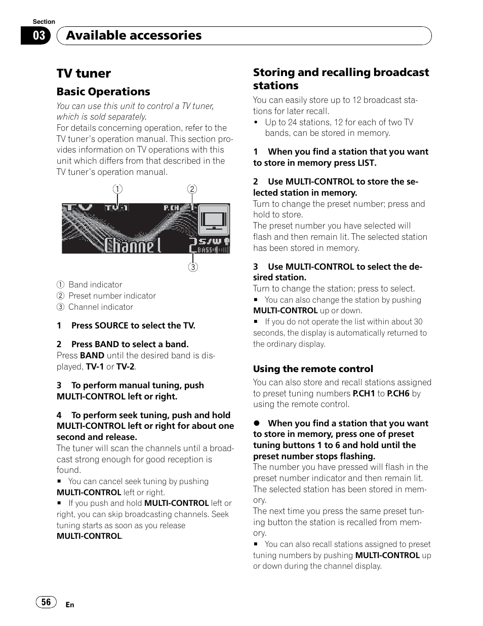 Tv tuner, Available accessories | Pioneer DEH-P5900IB User Manual | Page 56 / 72