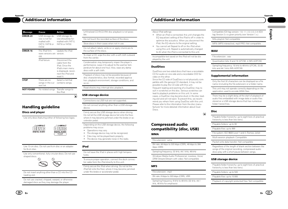 Handling guideline, Additional information, Compressed audio compatibility (disc, usb) | Pioneer DEH-4300UB  EU User Manual | Page 11 / 48