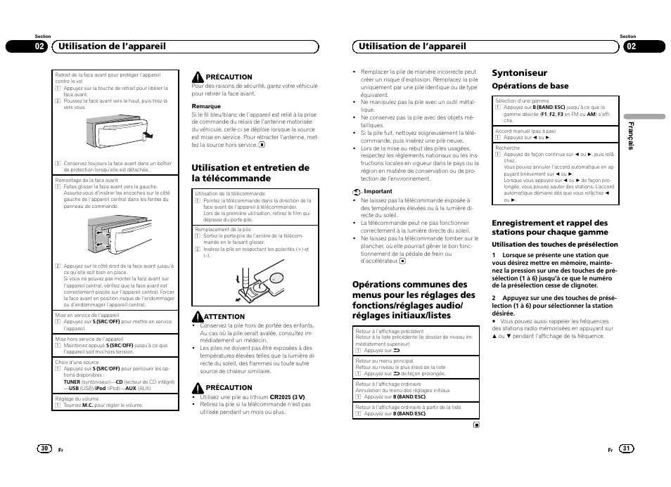 Utilisation et entretien de la télécommande, 02 utilisation de l ’appareil, Syntoniseur | Pioneer DEH-4300UB  EU User Manual | Page 16 / 48