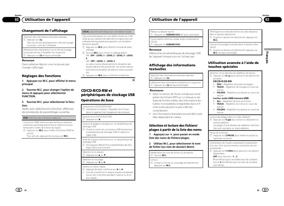 Cd/cd-r/cd-rw et périphériques de stockage usb, 02 utilisation de l ’appareil | Pioneer DEH-4300UB  EU User Manual | Page 17 / 48