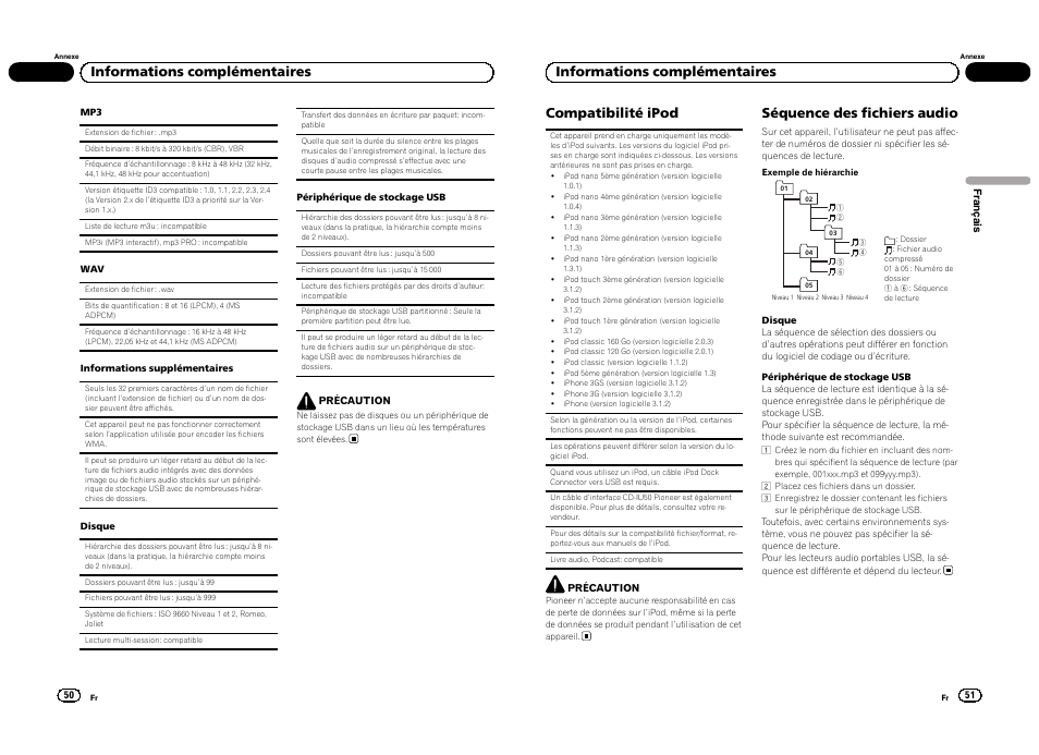 Informations complémentaires compatibilité ipod, Séquence des fichiers audio, Informations complémentaires | Pioneer DEH-4300UB  EU User Manual | Page 26 / 48