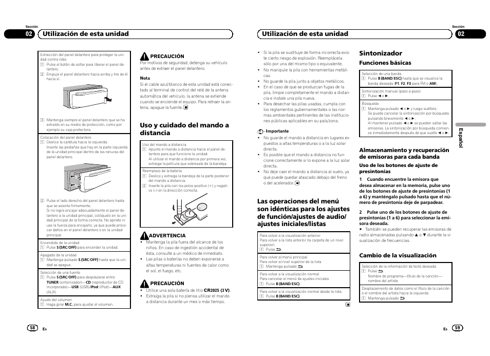 Uso y cuidado del mando a distancia, 02 utilización de esta unidad, Sintonizador | Pioneer DEH-4300UB  EU User Manual | Page 30 / 48