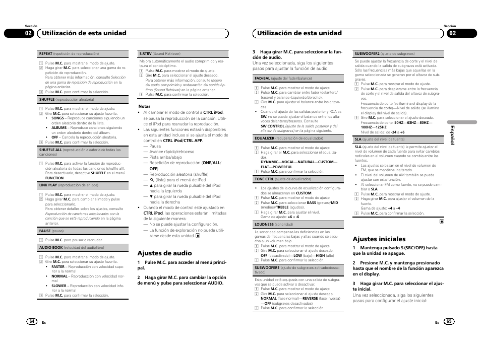 Ajustes de audio, 02 utilización de esta unidad, Ajustes iniciales | Pioneer DEH-4300UB  EU User Manual | Page 33 / 48