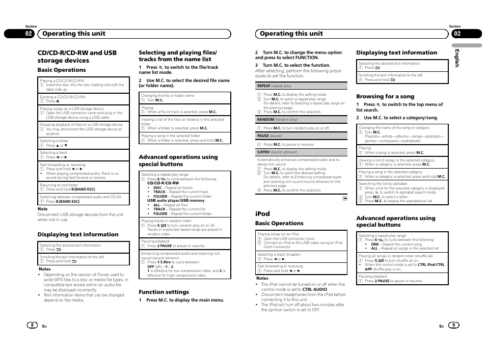 Cd/cd-r/cd-rw and usb storage devices, 02 operating this unit, Ipod | Pioneer DEH-4300UB  EU User Manual | Page 5 / 48