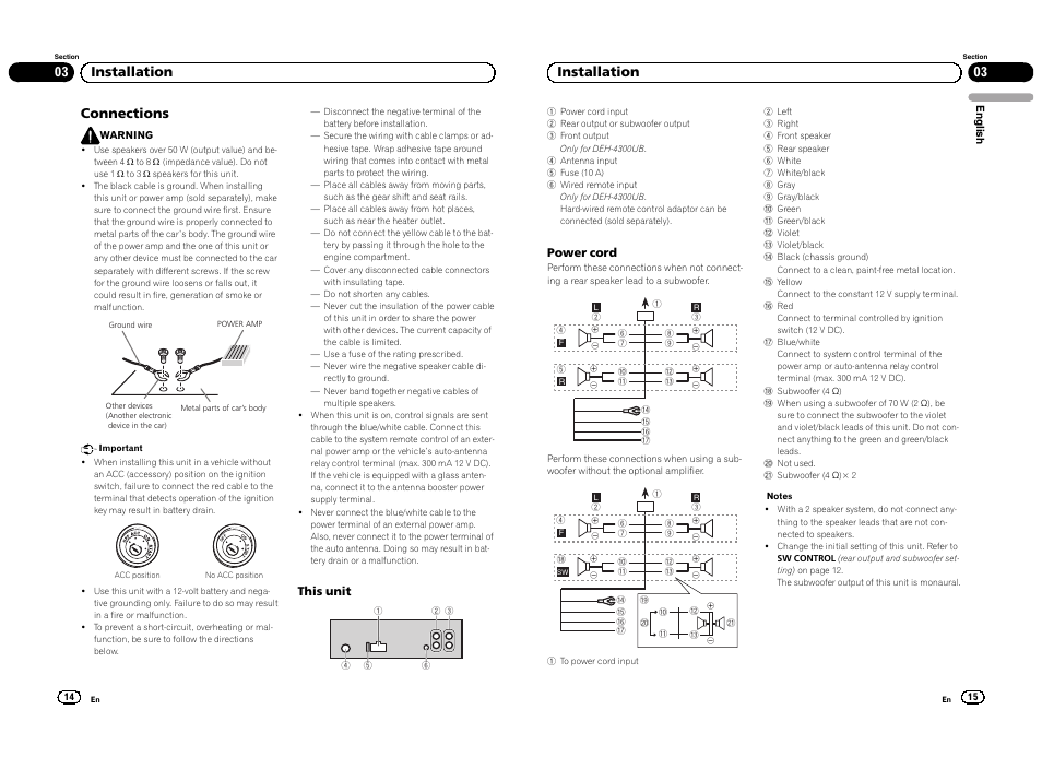 Connections, 03 installation | Pioneer DEH-4300UB  EU User Manual | Page 8 / 48