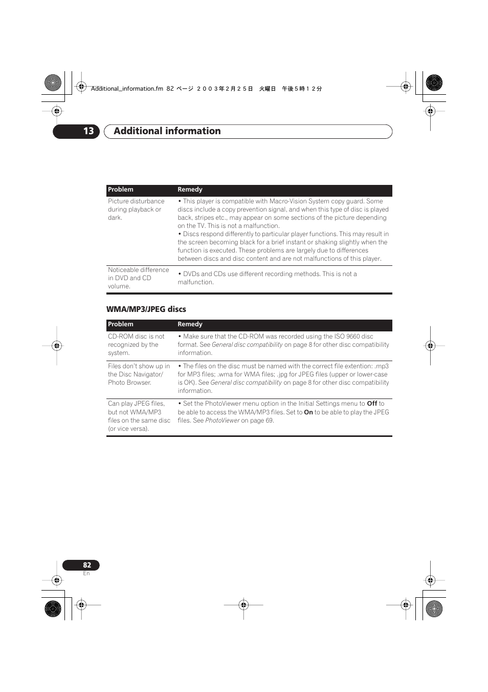 Wma/mp3/jpeg discs, Additional information 13 | Pioneer XW-DV515 User Manual | Page 82 / 96