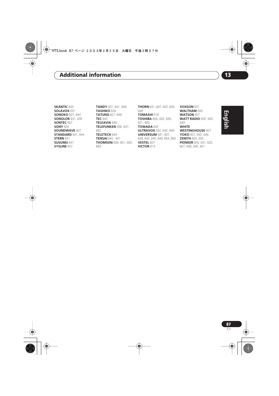 English italiano français, Nederlands, Español deutsch | Additional information 13 | Pioneer XW-DV515 User Manual | Page 87 / 96