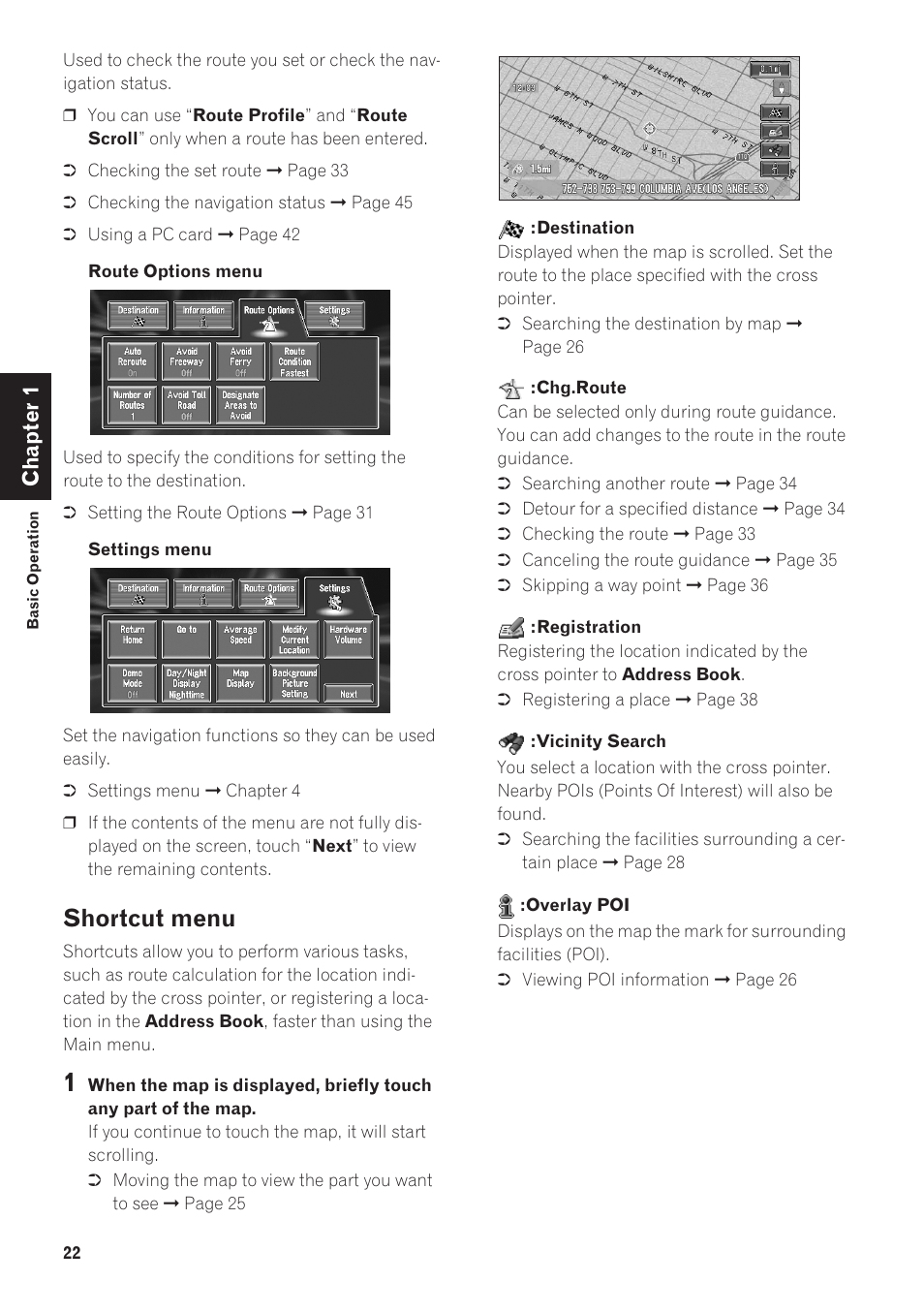 Shortcut menu, Chapter 1 | Pioneer AVIC-90DVD User Manual | Page 24 / 74