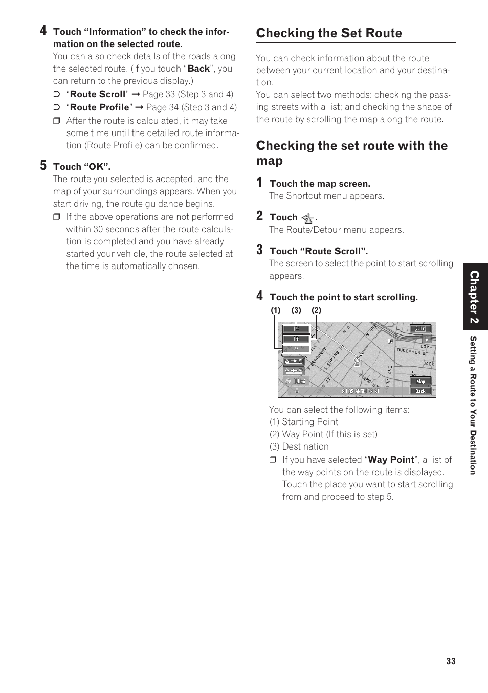 Checking the set route, Checking the set route with the map | Pioneer AVIC-90DVD User Manual | Page 35 / 74