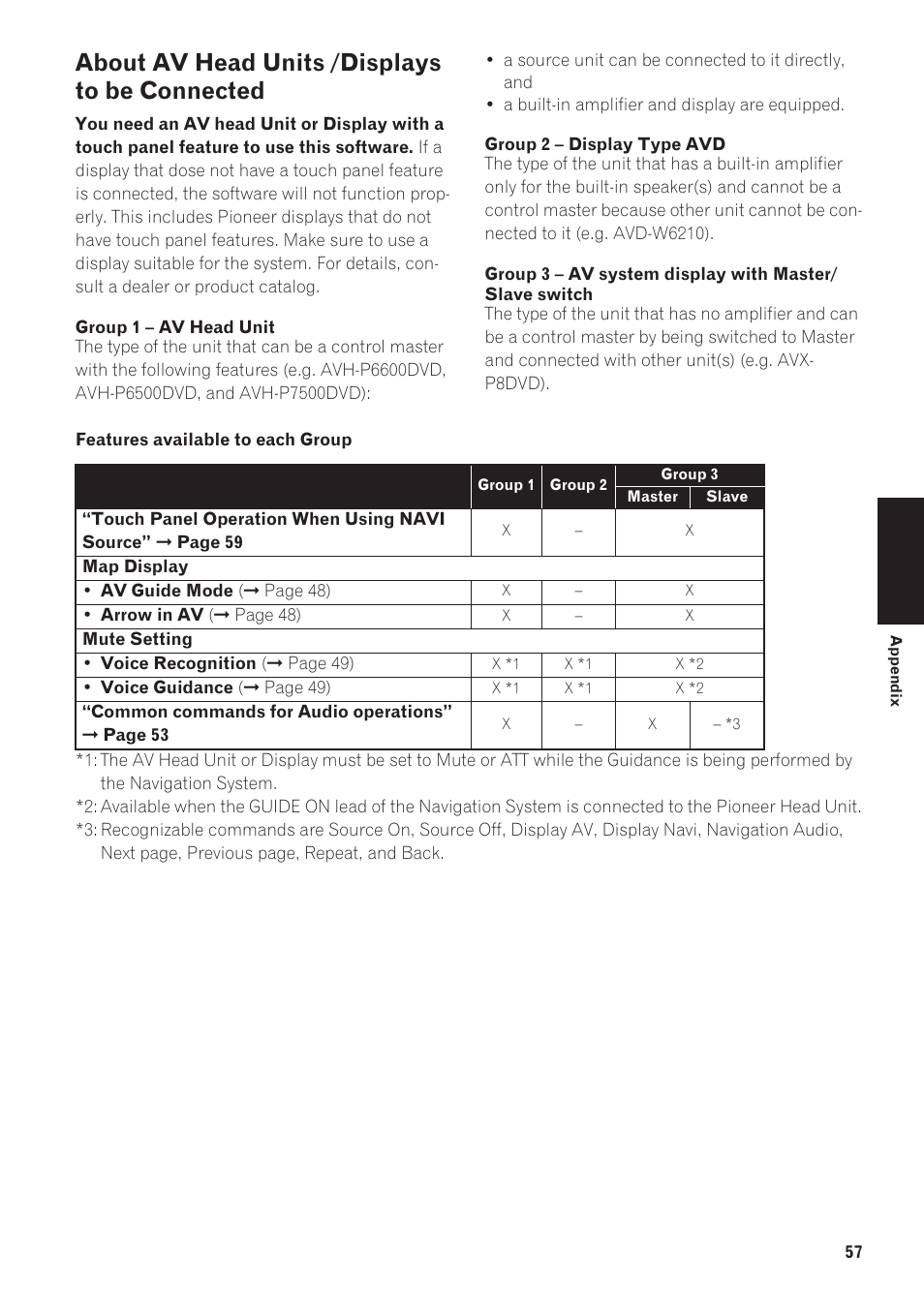 About av head units /displays to be connected 57, About av head units /displays to be connected | Pioneer AVIC-90DVD User Manual | Page 59 / 74