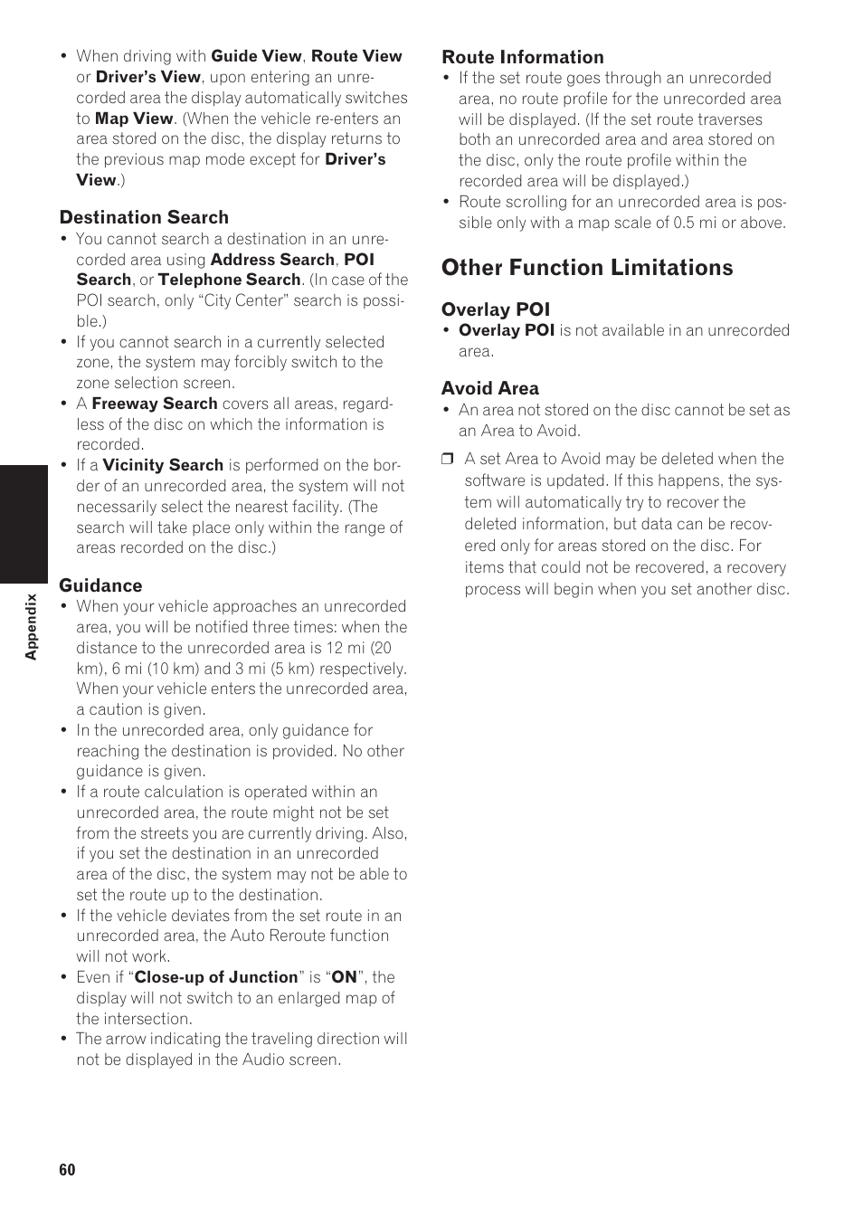 Other function limitations 60, Other function limitations | Pioneer AVIC-90DVD User Manual | Page 62 / 74