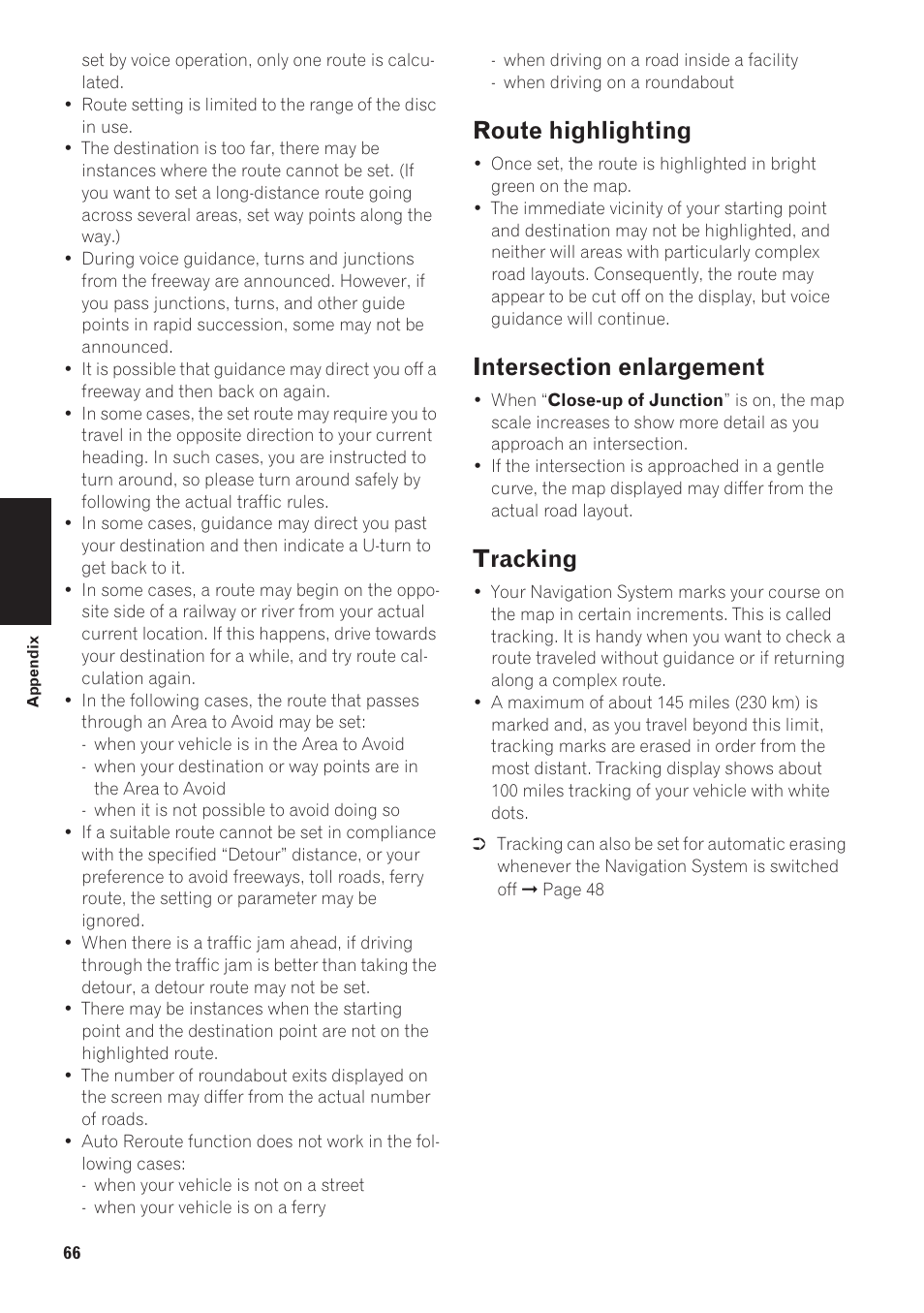 Route highlighting 66, Intersection enlargement 66 tracking 66, Route highlighting | Tracking | Pioneer AVIC-90DVD User Manual | Page 68 / 74