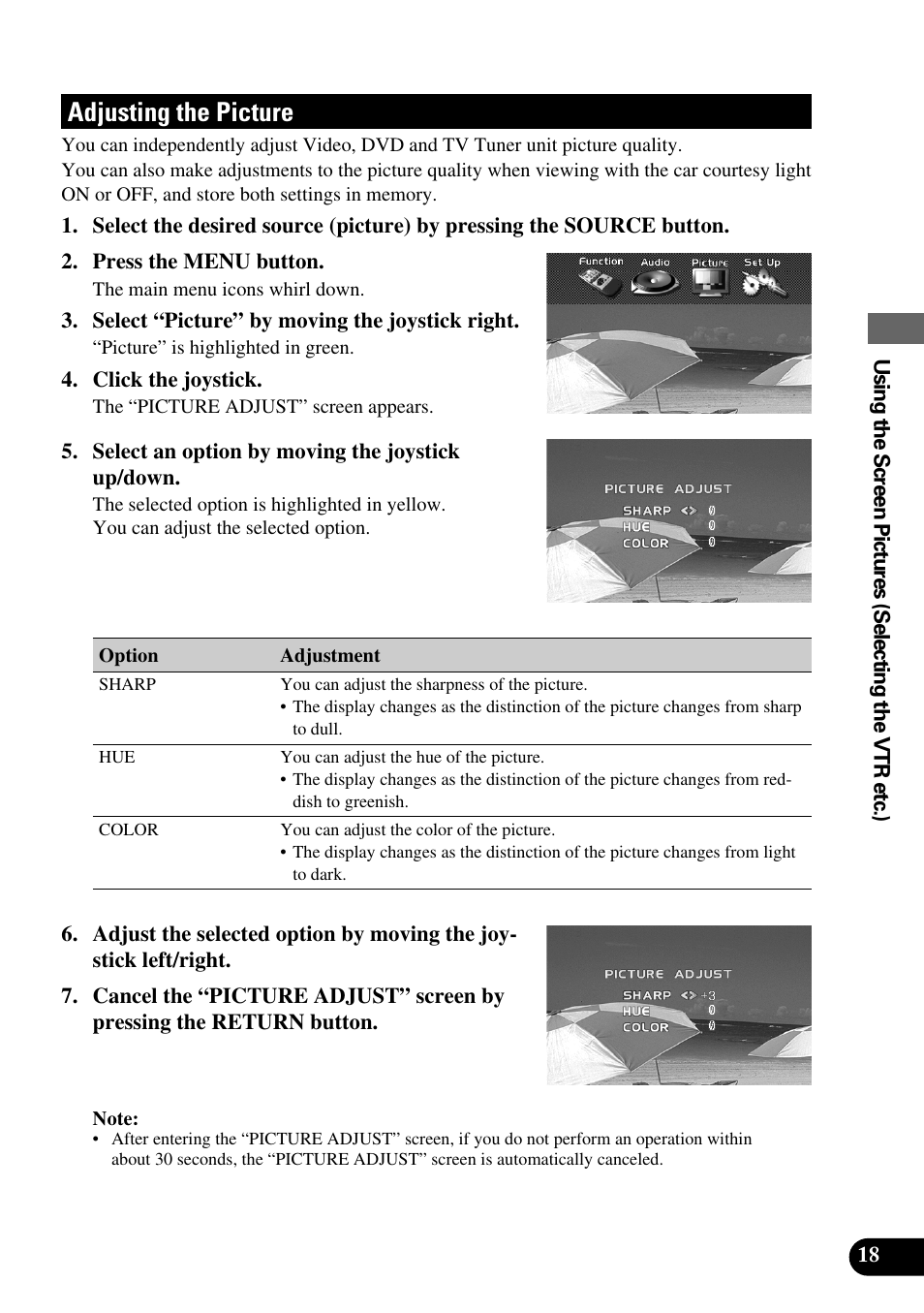 Adjusting the picture | Pioneer Super Tuner III AVM-P9000 User Manual | Page 19 / 96