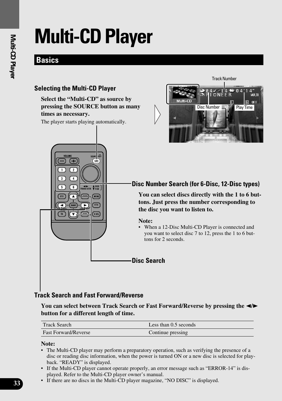 Multi-cd player, Basics | Pioneer Super Tuner III AVM-P9000 User Manual | Page 34 / 96
