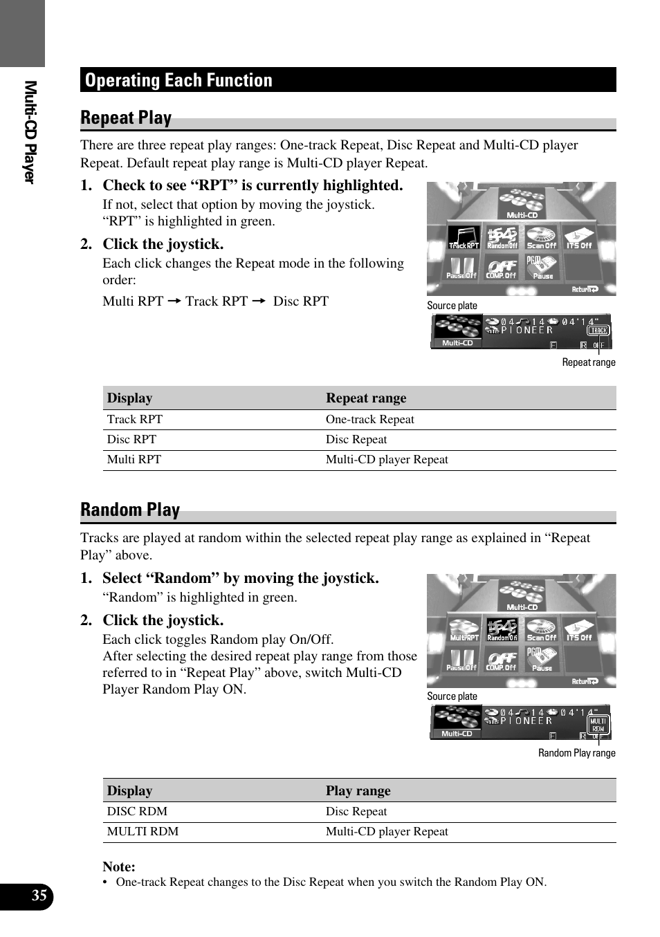 Operating each function, Repeat play • random play, Operating each function repeat play | Random play | Pioneer Super Tuner III AVM-P9000 User Manual | Page 36 / 96