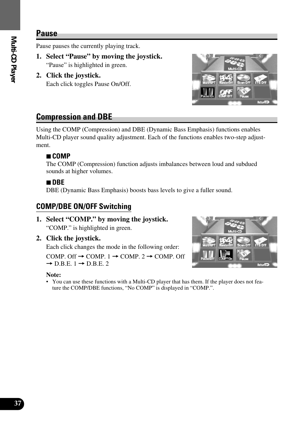 Pause • compression and dbe, Pause, Compression and dbe | Comp/dbe on/off switching | Pioneer Super Tuner III AVM-P9000 User Manual | Page 38 / 96