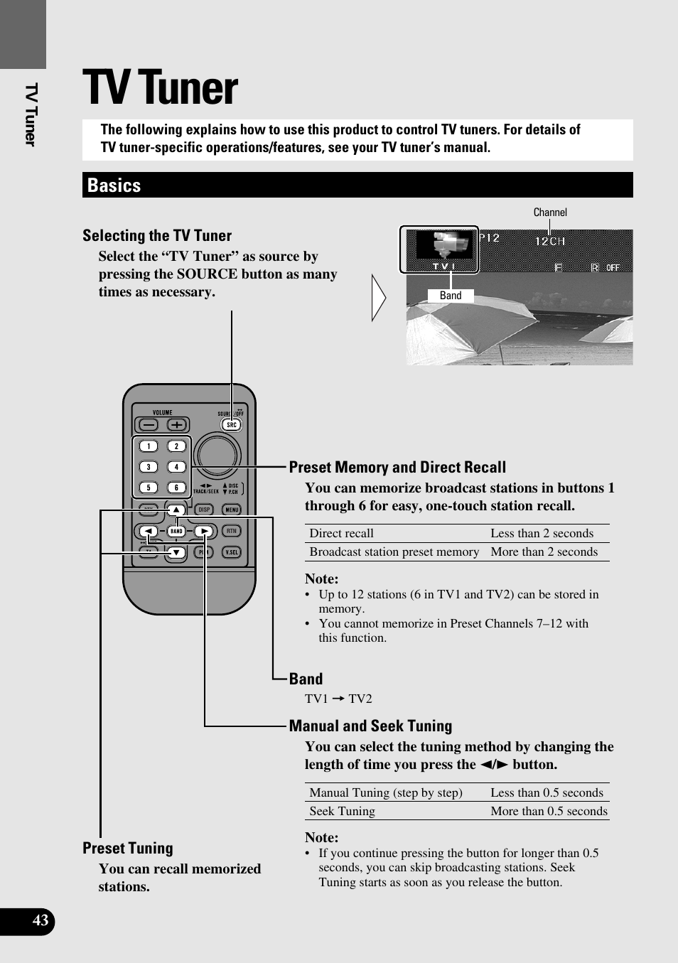 Tv tuner, Basics | Pioneer Super Tuner III AVM-P9000 User Manual | Page 44 / 96