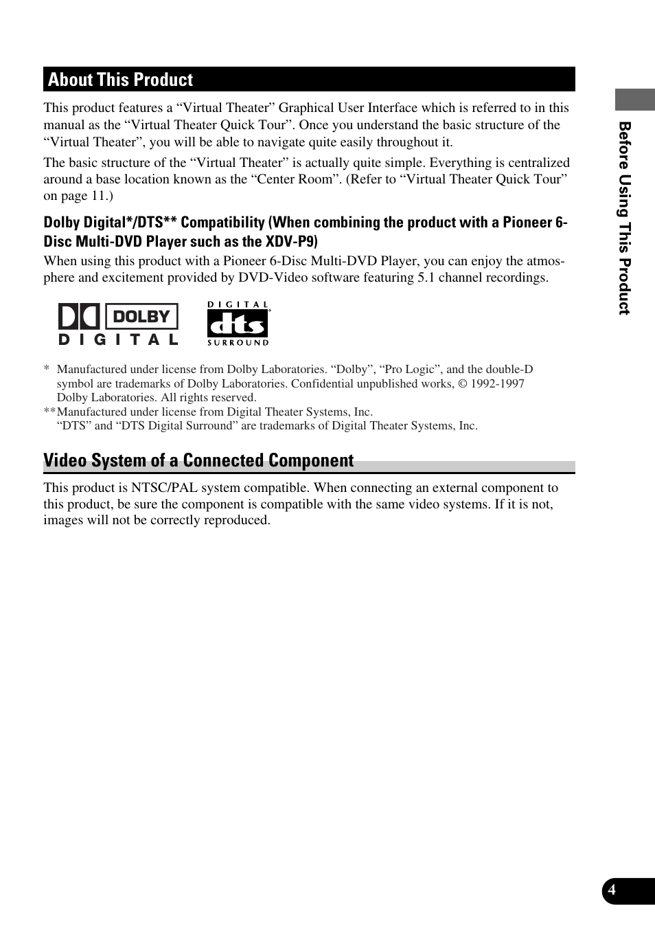 About this product, Video system of a connected component | Pioneer Super Tuner III AVM-P9000 User Manual | Page 5 / 96