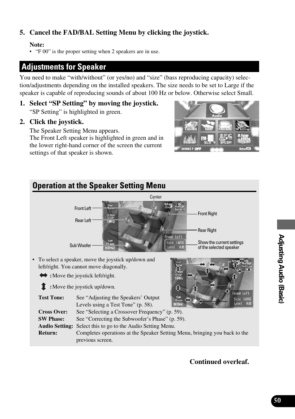 Adjustments for speaker, Operation at the speaker setting menu | Pioneer Super Tuner III AVM-P9000 User Manual | Page 51 / 96