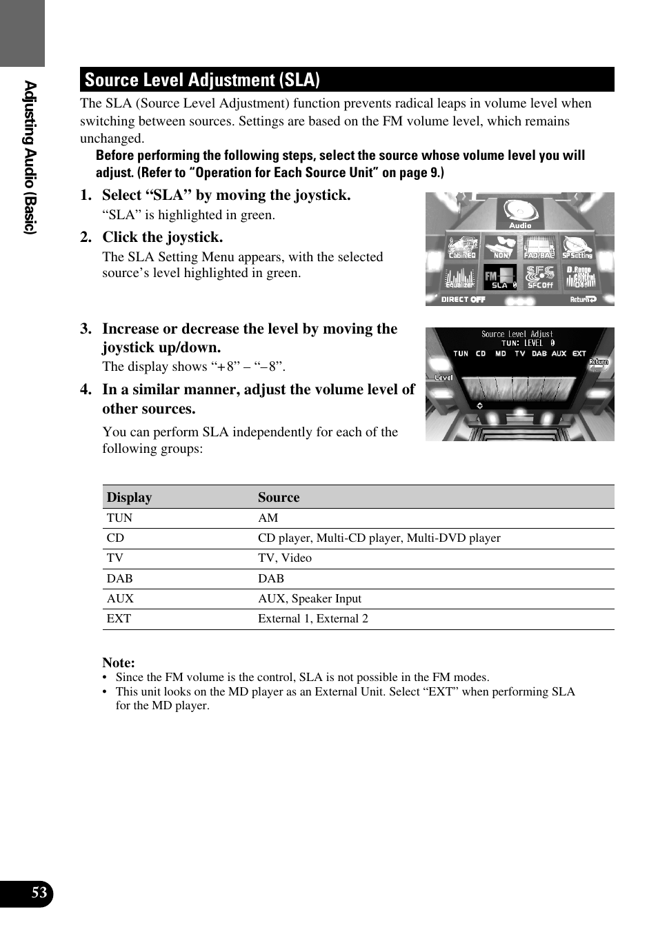 Source level adjustment (sla) | Pioneer Super Tuner III AVM-P9000 User Manual | Page 54 / 96