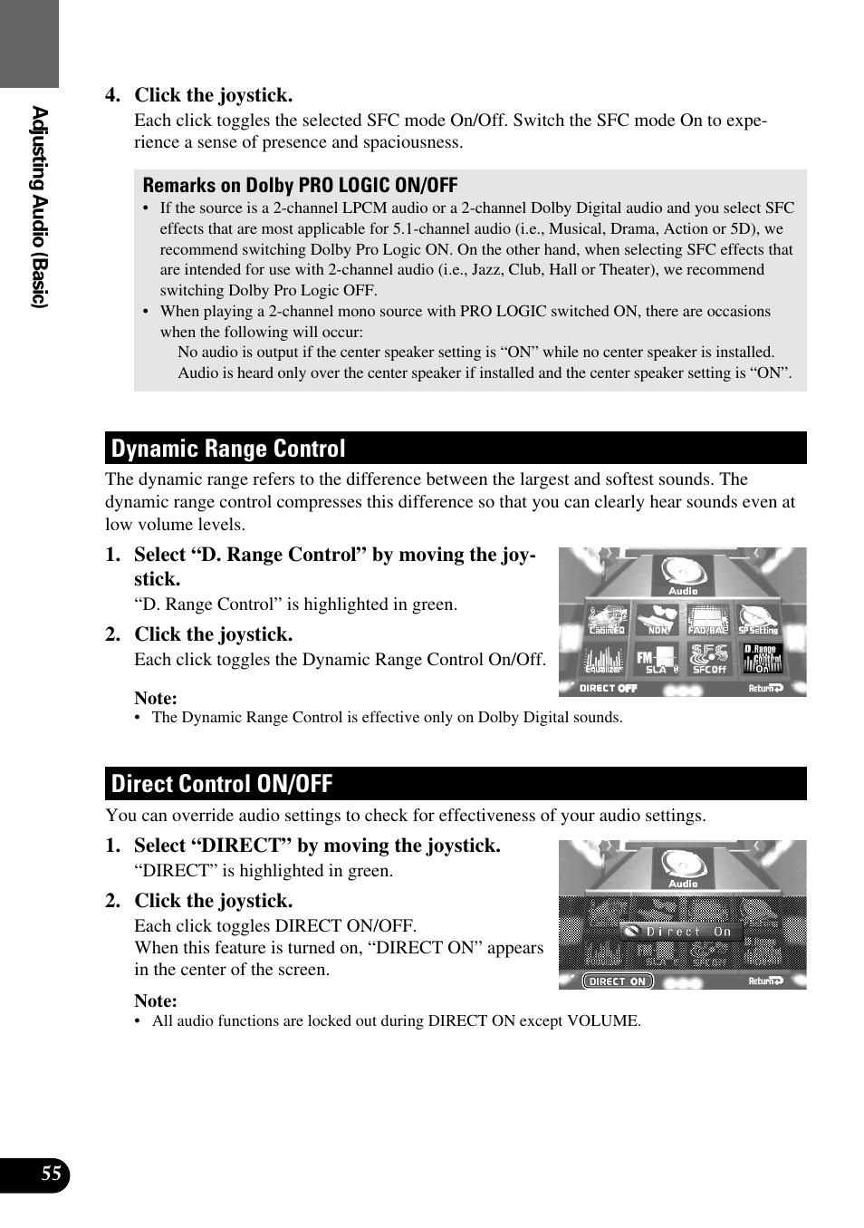 Dynamic range control direct control on/off, Dynamic range control, Direct control on/off | Pioneer Super Tuner III AVM-P9000 User Manual | Page 56 / 96