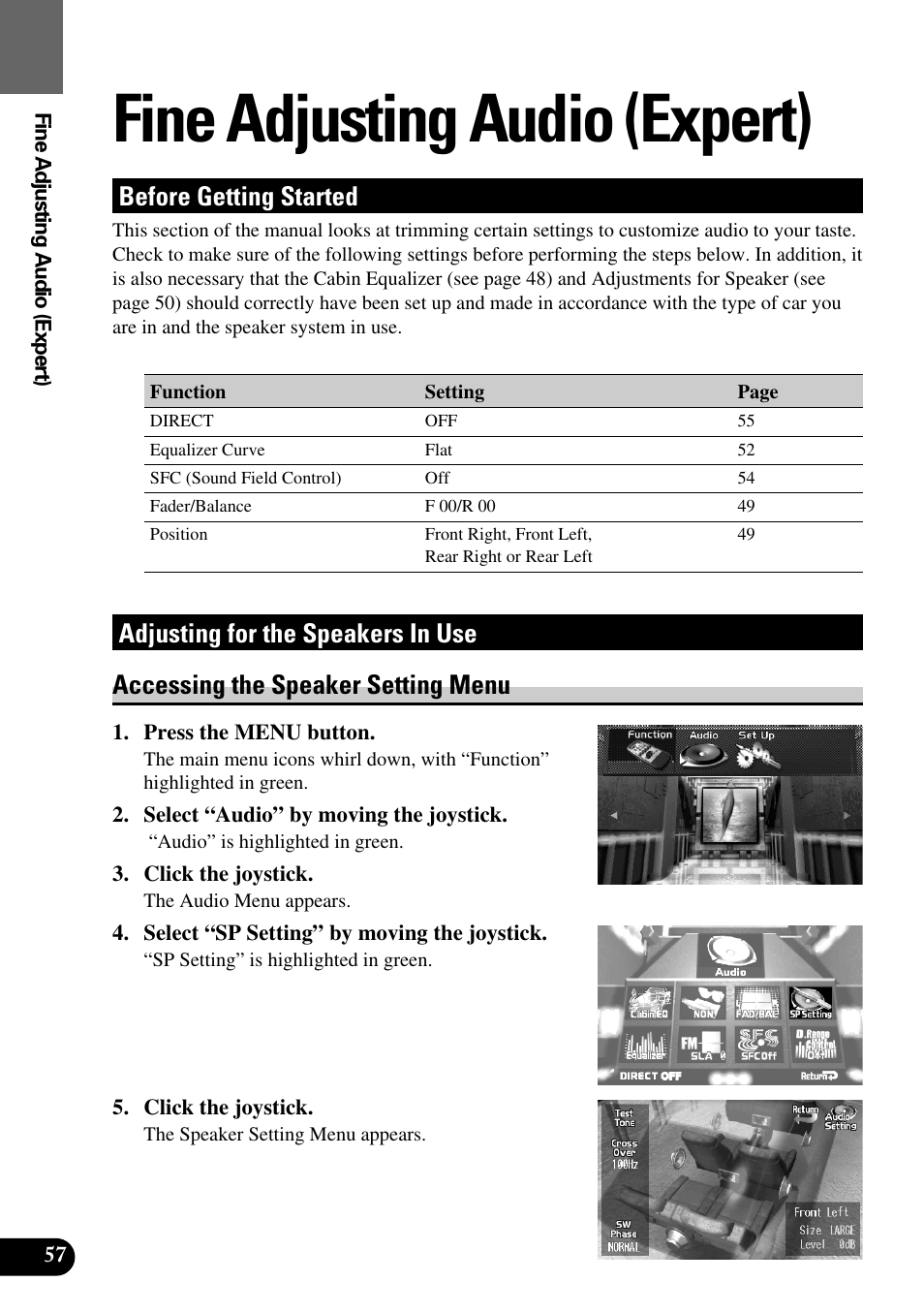 Fine adjusting audio (expert), Accessing the speaker setting menu, Before getting started | Pioneer Super Tuner III AVM-P9000 User Manual | Page 58 / 96