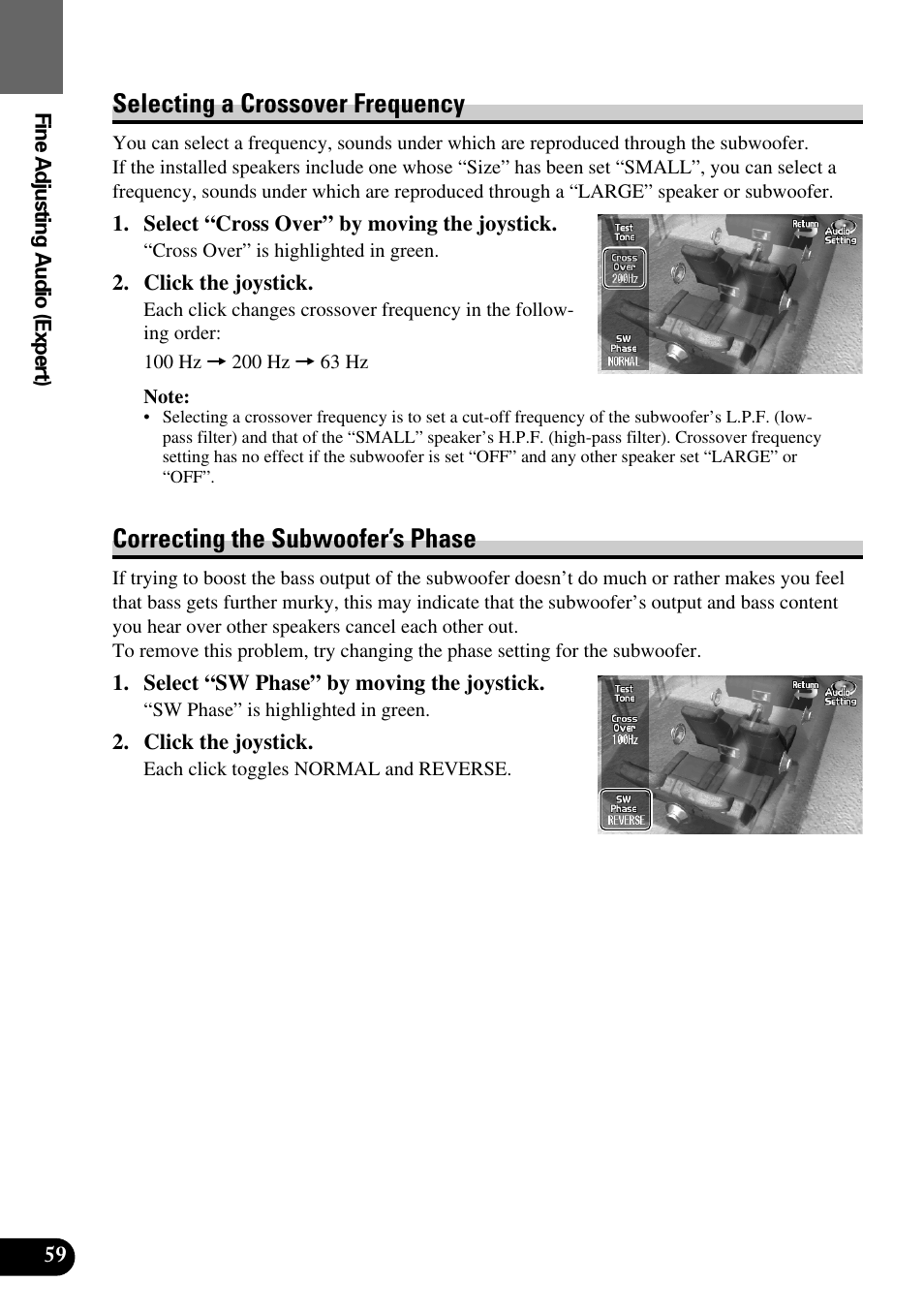 Selecting a crossover frequency, Correcting the subwoofer’s phase | Pioneer Super Tuner III AVM-P9000 User Manual | Page 60 / 96