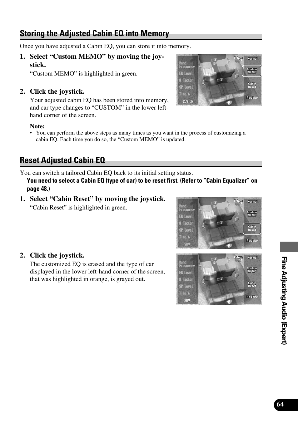 Reset adjusted cabin eq | Pioneer Super Tuner III AVM-P9000 User Manual | Page 65 / 96