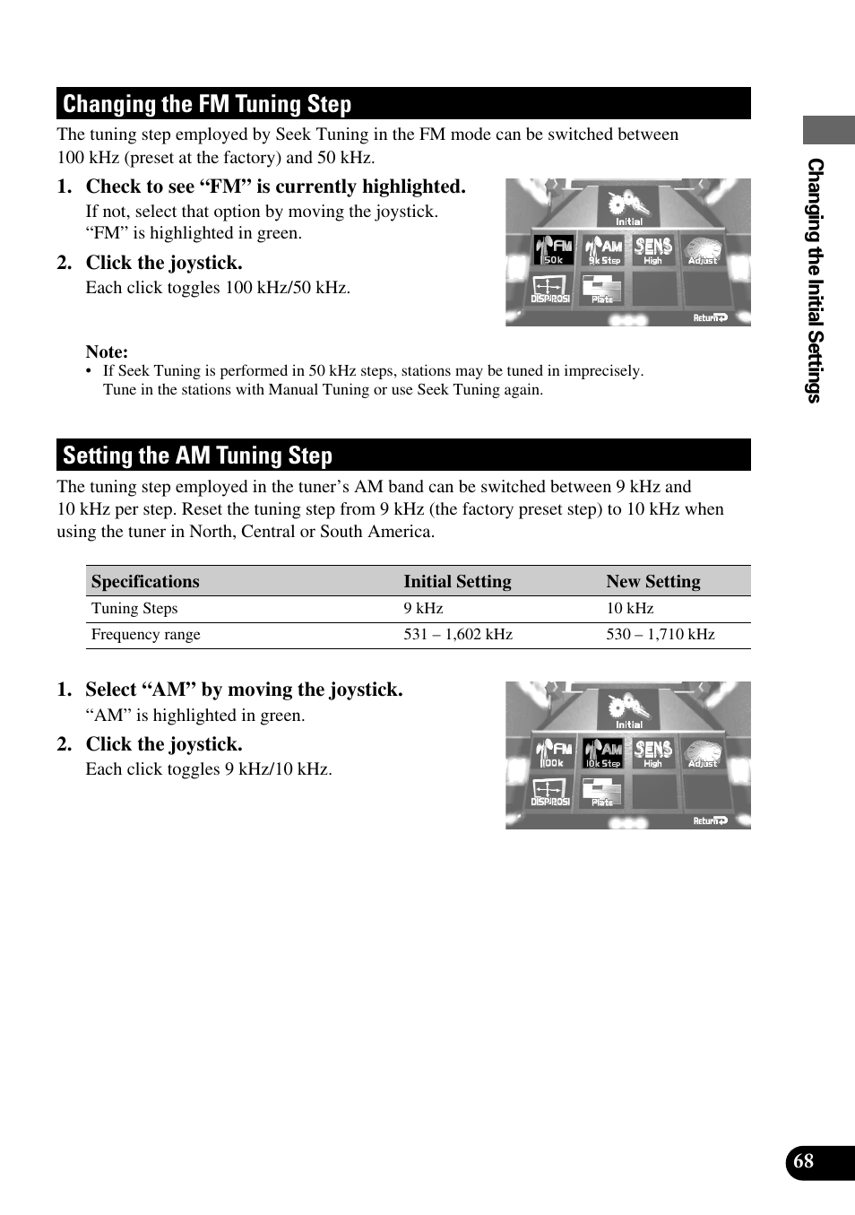 Changing the fm tuning step, Setting the am tuning step | Pioneer Super Tuner III AVM-P9000 User Manual | Page 69 / 96