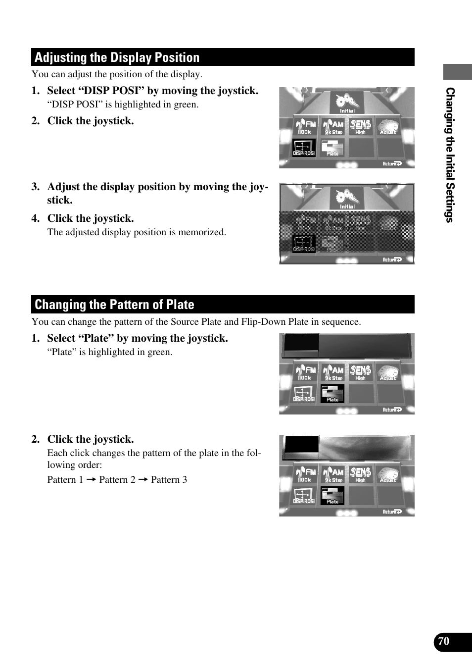 Adjusting the display position, Changing the pattern of plate | Pioneer Super Tuner III AVM-P9000 User Manual | Page 71 / 96