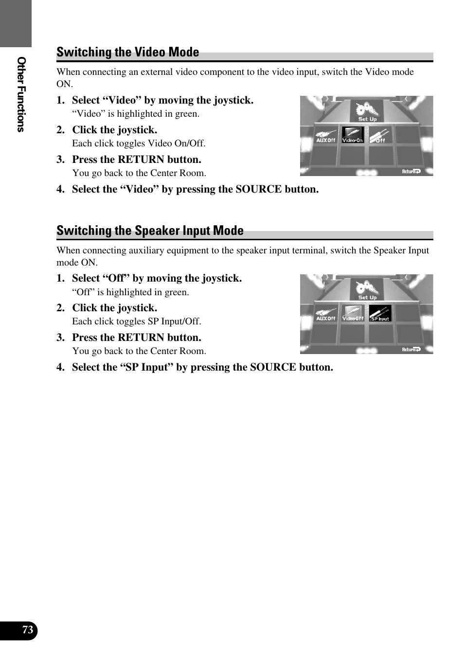 Switching the video mode, Switching the speaker input mode | Pioneer Super Tuner III AVM-P9000 User Manual | Page 74 / 96