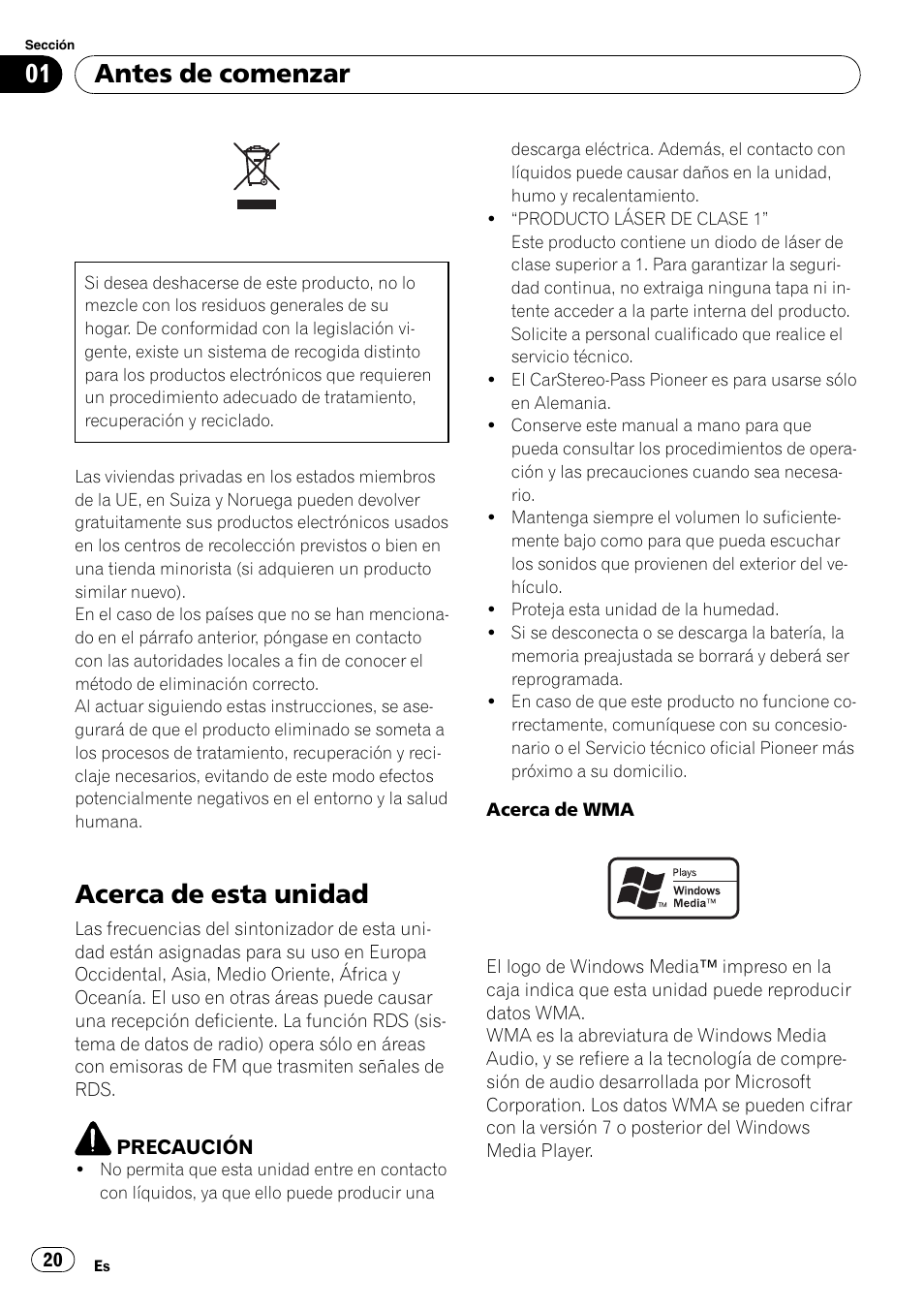 Antes de comenzar, Acerca de esta unidad | Pioneer DEH-3000MP User Manual | Page 20 / 77