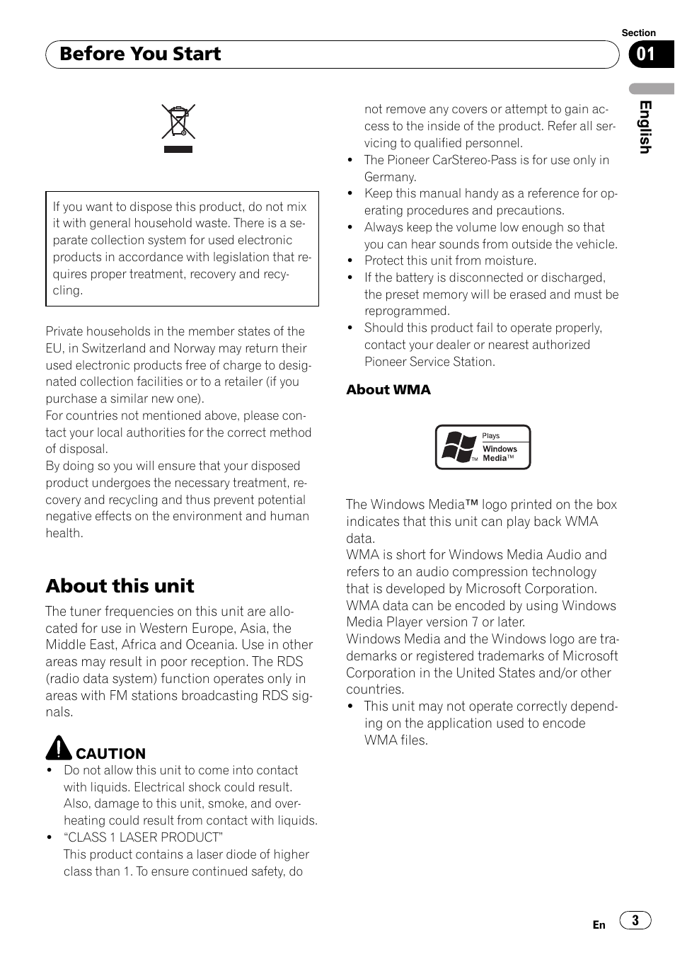 Before you start, About this unit | Pioneer DEH-3000MP User Manual | Page 3 / 77