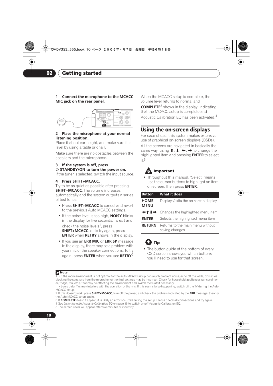 Using the on-screen displays, Getting started 02 | Pioneer S-DV555T User Manual | Page 10 / 94