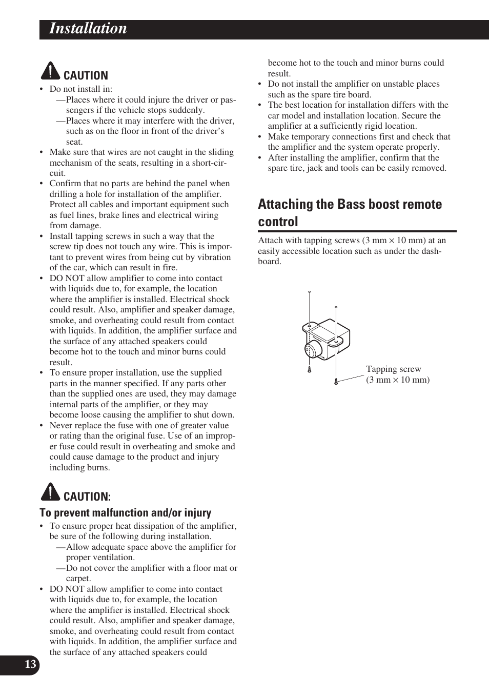 Installation, Attaching the bass boost remote control, A title (english) installation | Pioneer PREMIER PRS-D2200T User Manual | Page 14 / 49