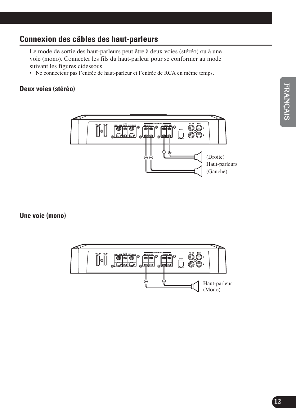 Connexion des câbles des haut-parleurs, A title (english) | Pioneer PREMIER PRS-D2200T User Manual | Page 29 / 49