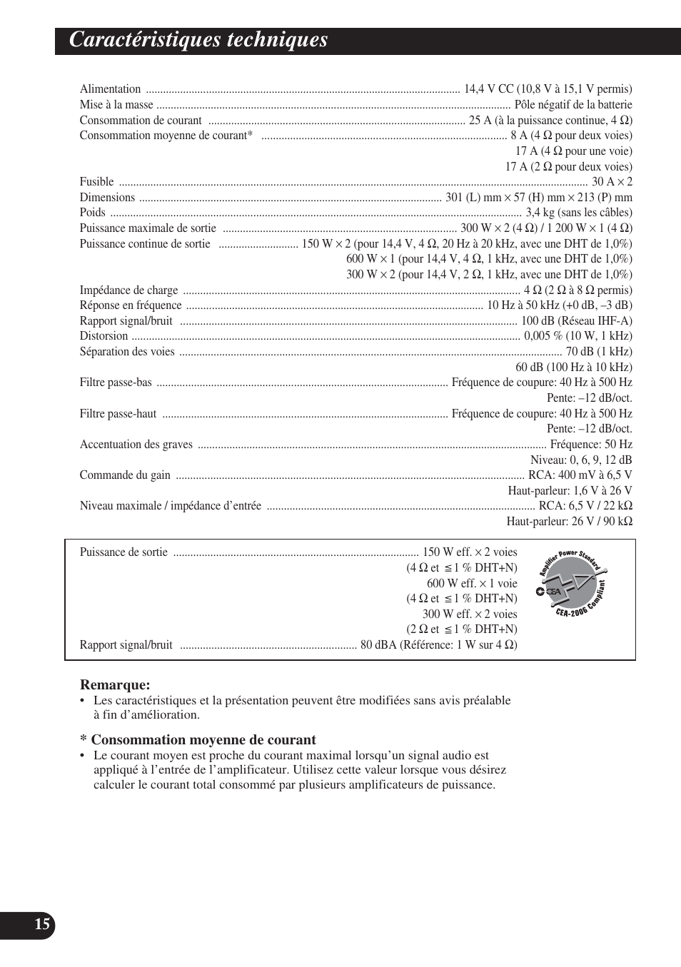 Caractéristiques techniques, A title (english) caractéristiques techniques | Pioneer PREMIER PRS-D2200T User Manual | Page 32 / 49