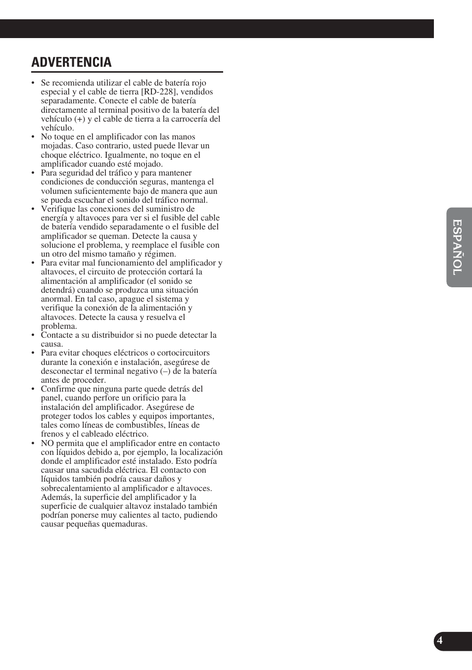 Advertencia | Pioneer PREMIER PRS-D2200T User Manual | Page 37 / 49