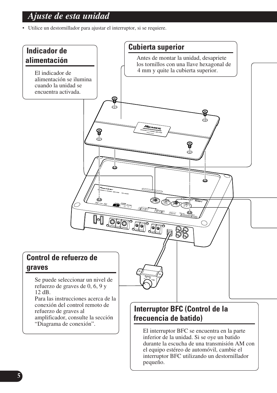 Ajuste de esta unidad, Control de la frecuencia de batido) | Pioneer PREMIER PRS-D2200T User Manual | Page 38 / 49