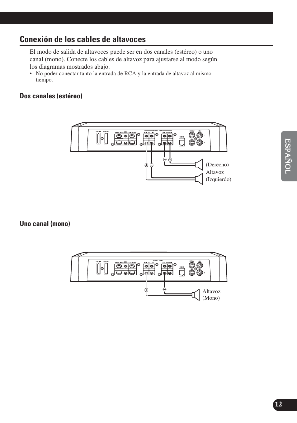 Conexión de los cables de altavoces, A title (english) | Pioneer PREMIER PRS-D2200T User Manual | Page 45 / 49