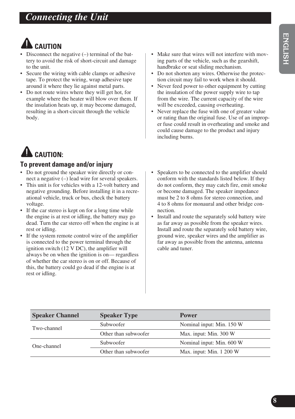 Connecting the unit | Pioneer PREMIER PRS-D2200T User Manual | Page 9 / 49